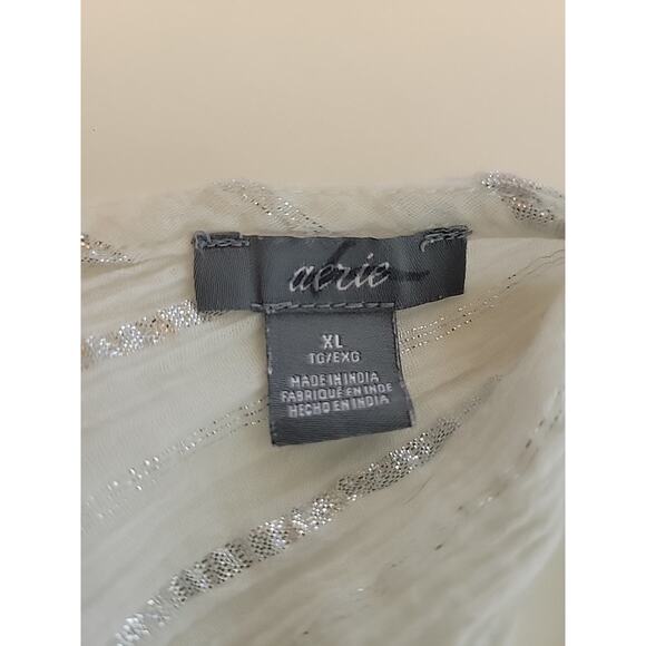 Aerie White Metallic Striped V Neck Tie Shoulder Sheer Tank Top Women XL Stretch - Picture 10 of 11